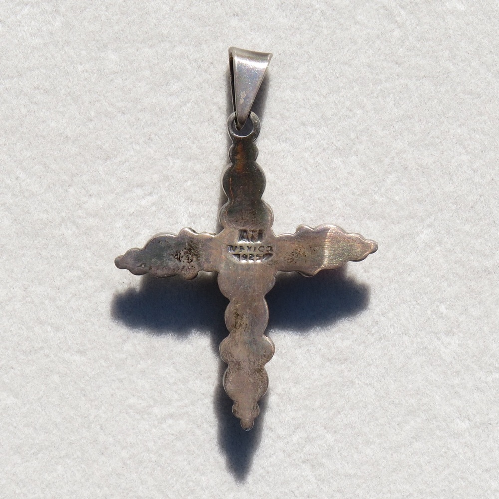 Sterling Silver Multi Color Cat’s Eye Cross Pendant 2.25” X 1.5” ATI Mexico 925 - Picture 4 of 5